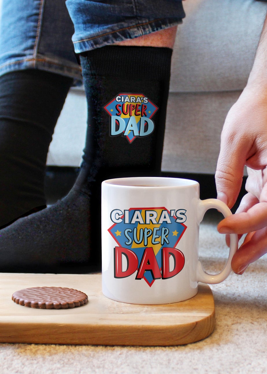 Personalised Memento Company White Super Dad Mug & Socks Set
