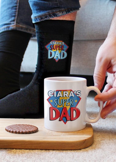 Personalised Memento Company White Super Dad Mug & Socks Set