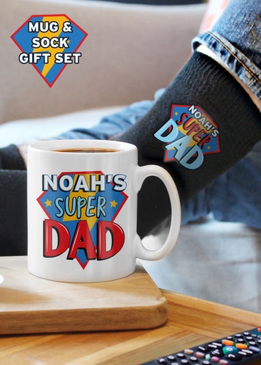 Personalised Memento Company White Super Dad Mug & Socks Set