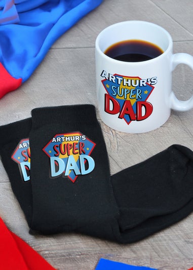 Personalised Memento Company White Super Dad Mug & Socks Set
