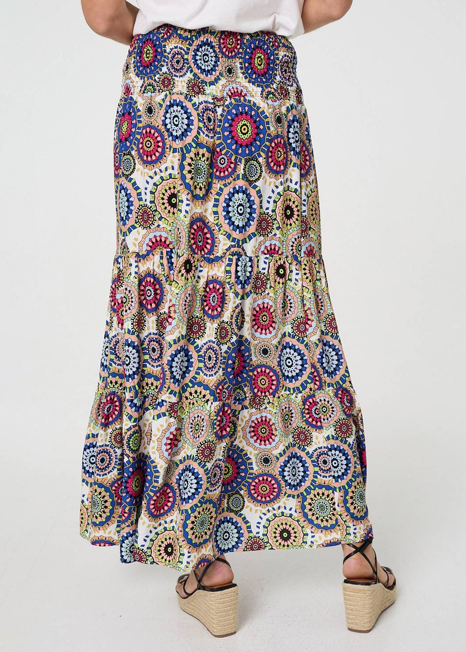 Izabel London Blue Abstract High Waist Relaxed Maxi Skirt