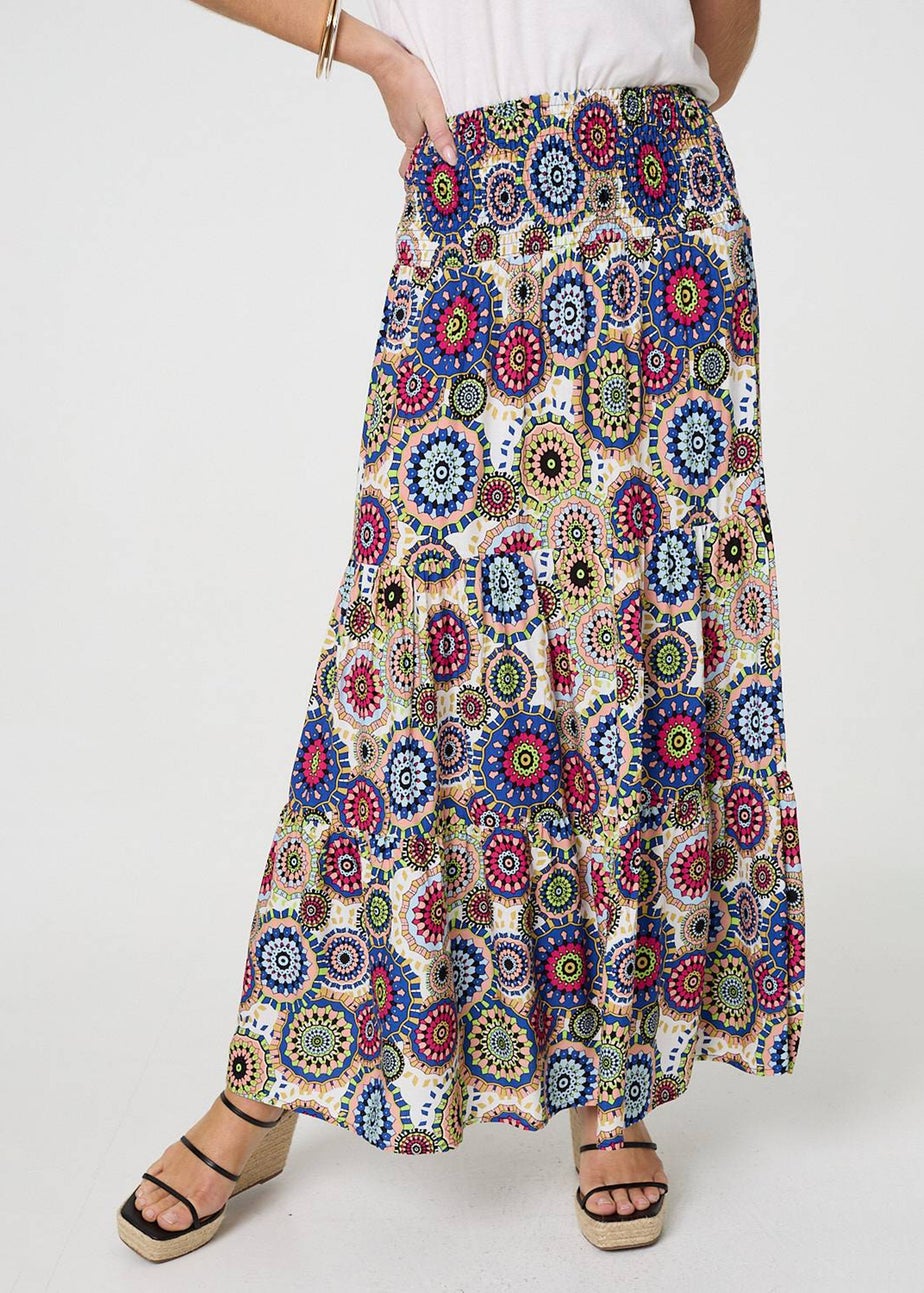 Izabel London Blue Abstract High Waist Relaxed Maxi Skirt