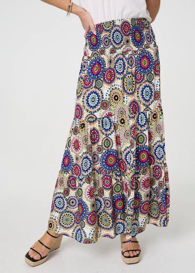 Izabel London Blue Abstract High Waist Relaxed Maxi Skirt