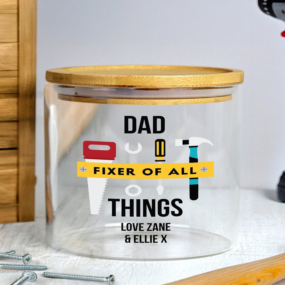 Personalised Memento Company Fixer of All Things Clear Storage Jar
