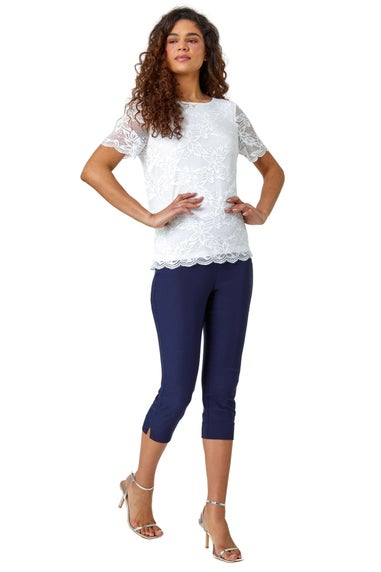 Roman Ivory Floral Stretch Lace Top