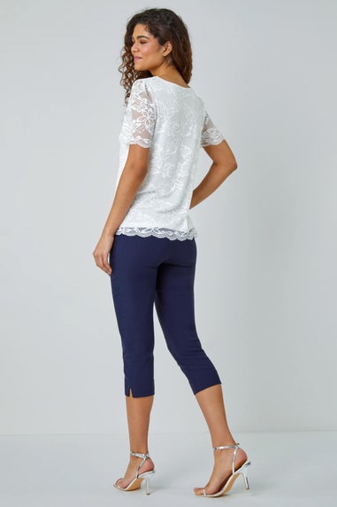 Roman Ivory Floral Stretch Lace Top