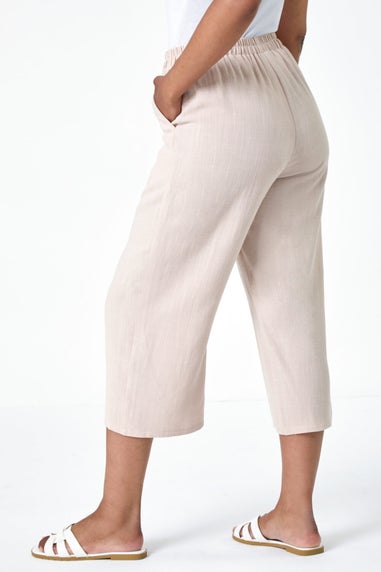 Roman Stone Petite Linen Mix Wide Cropped Trousers