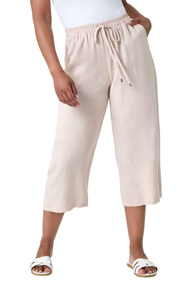Roman Stone Petite Linen Mix Wide Cropped Trousers