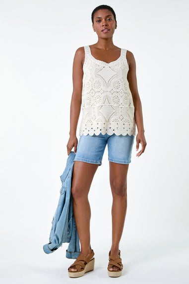 Roman Natural Cotton Crochet Knit Vest Top