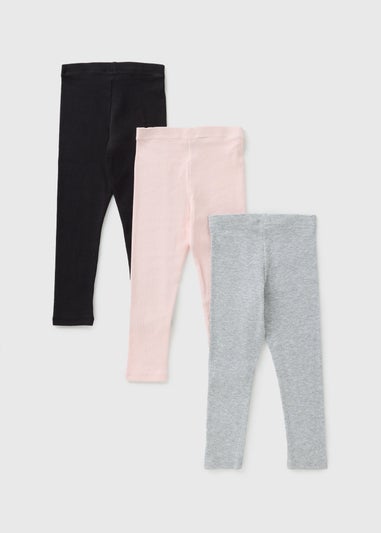 3 Pack Girls Multicolour Ribbed Leggings (1-7yrs)