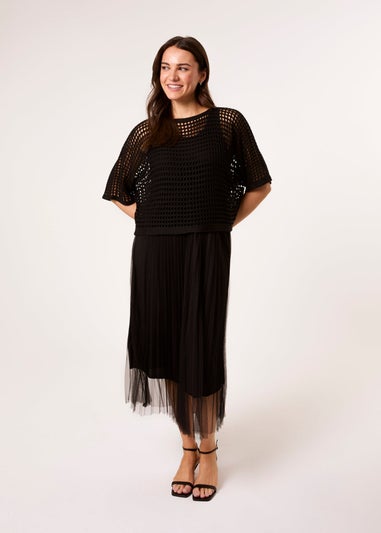 Blue Vanilla Black Crochet Top Pleat Dress