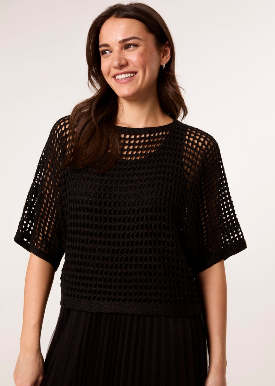 Blue Vanilla Black Crochet Top Pleat Dress