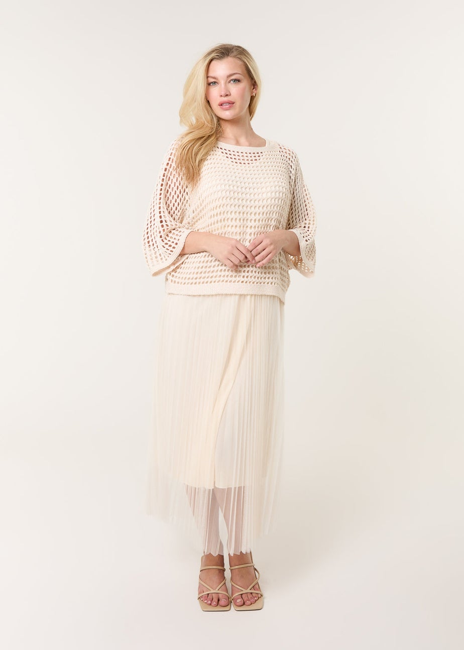 Blue Vanilla Stone Crochet Top Pleat Dress