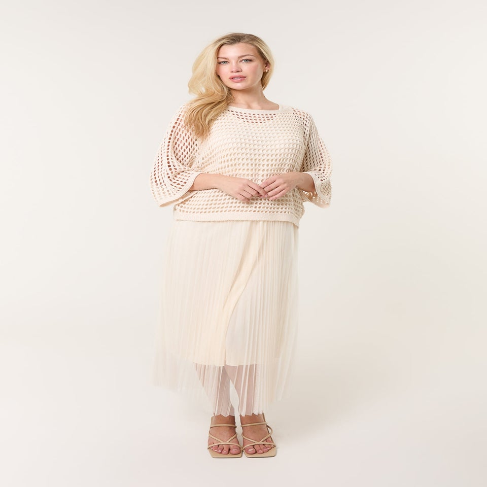 Blue Vanilla Stone Crochet Top Pleat Dress