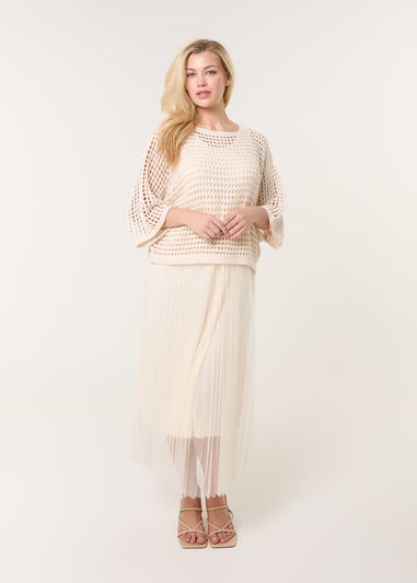 Blue Vanilla Stone Crochet Top Pleat Dress