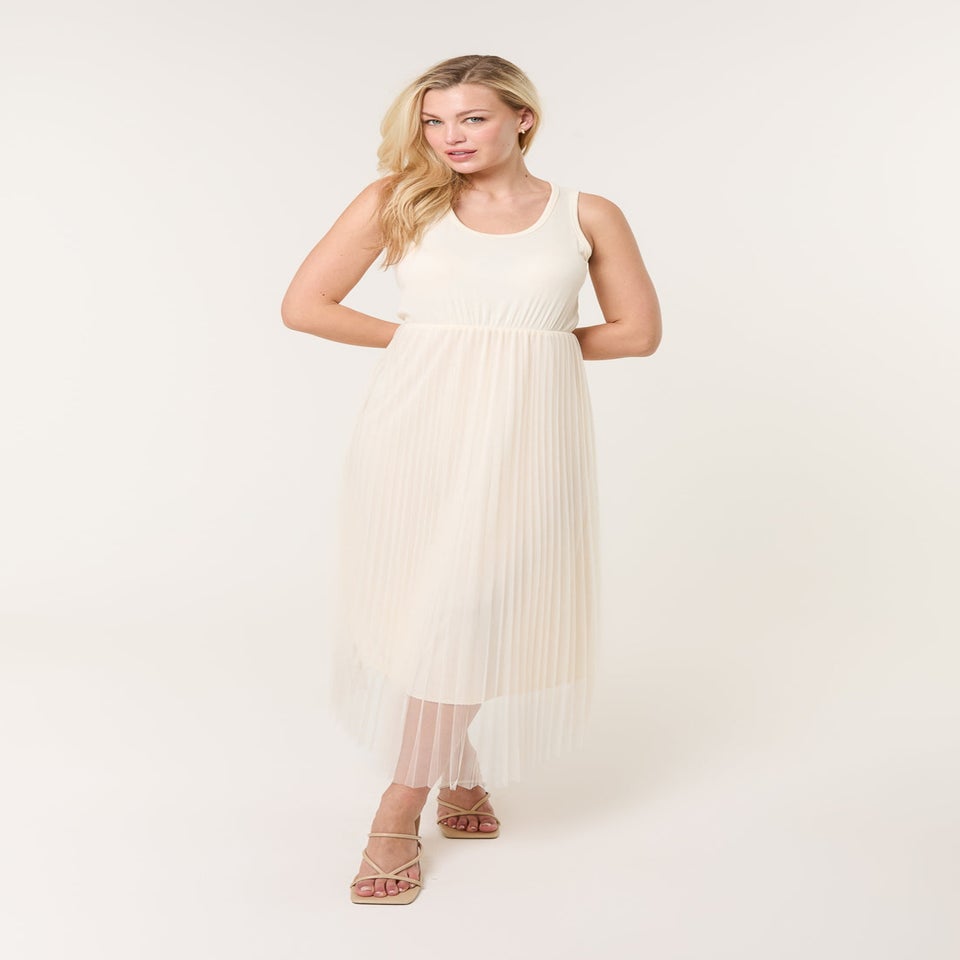 Blue Vanilla Stone Crochet Top Pleat Dress