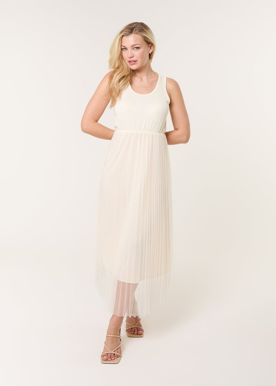 Blue Vanilla Stone Crochet Top Pleat Dress