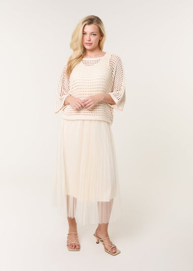 Blue Vanilla Stone Crochet Top Pleat Dress