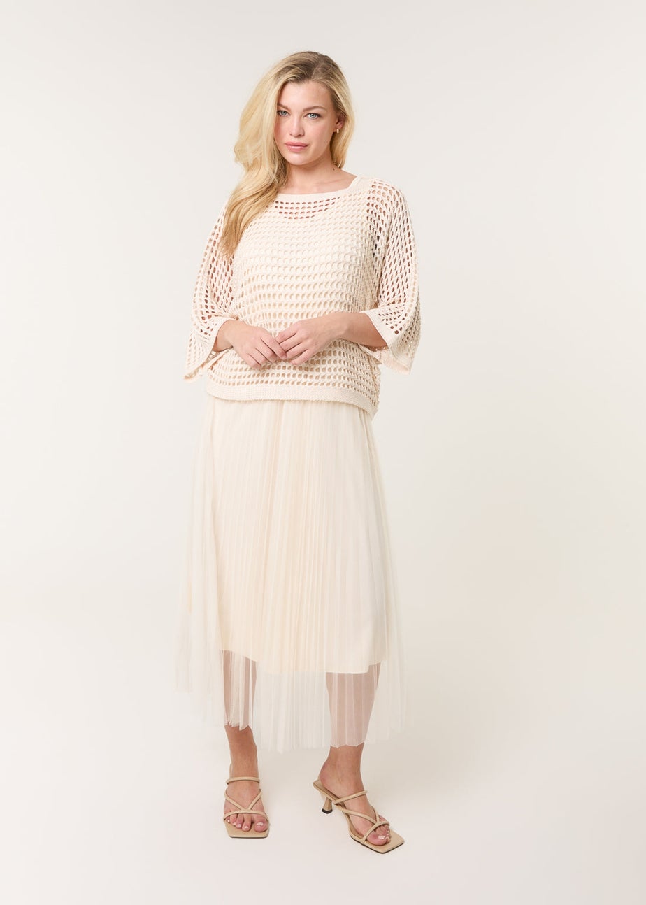 Blue Vanilla Stone Crochet Top Pleat Dress