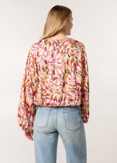 Blue Vanilla Multi Printed V Neck Puffball Top