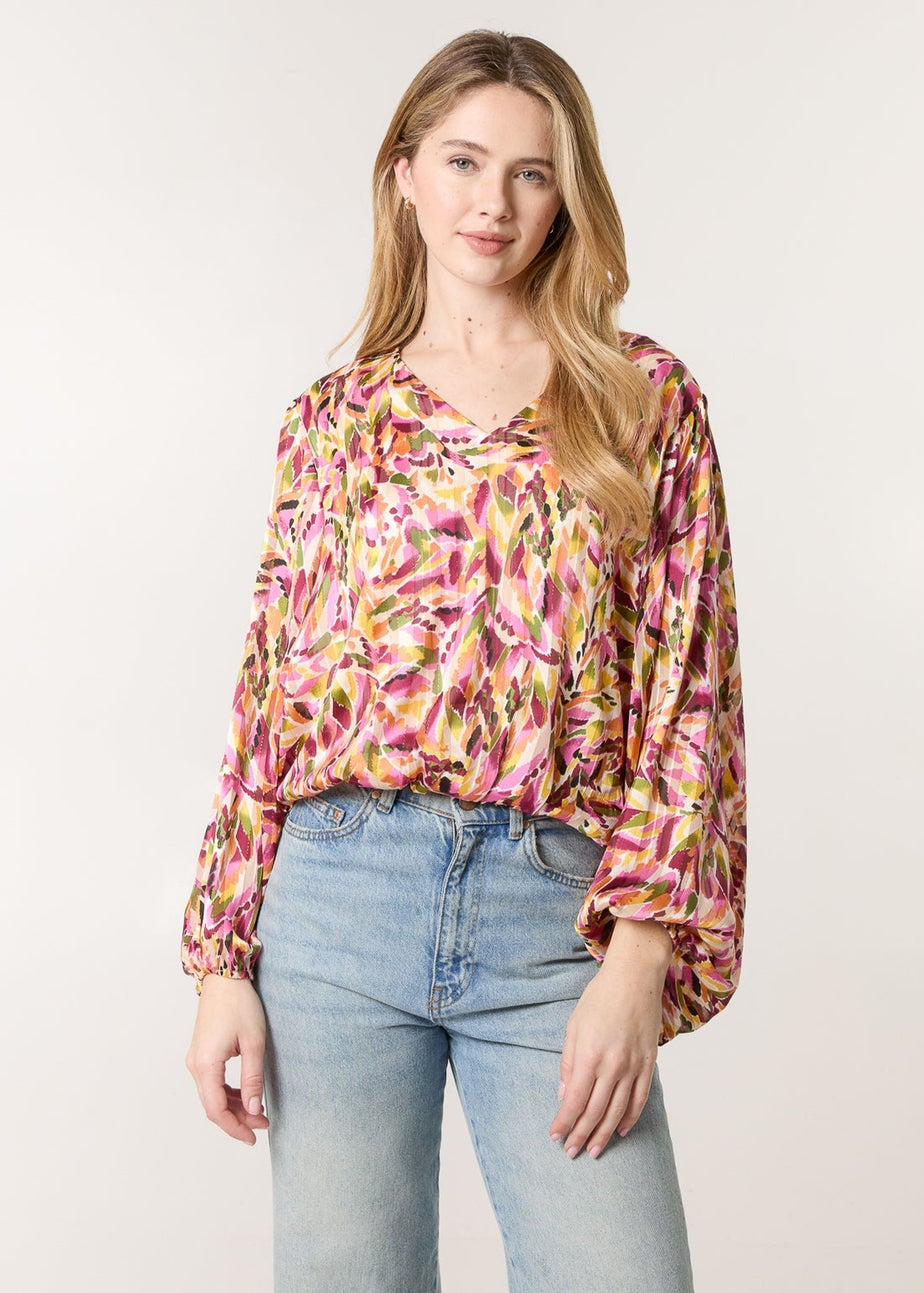 Blue Vanilla Multi Printed V Neck Puffball Top