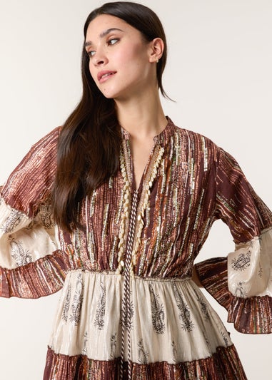 Blue Vanilla Brown Beaded Smock Mini Dress