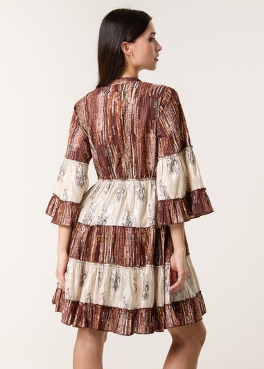 Blue Vanilla Brown Beaded Smock Mini Dress