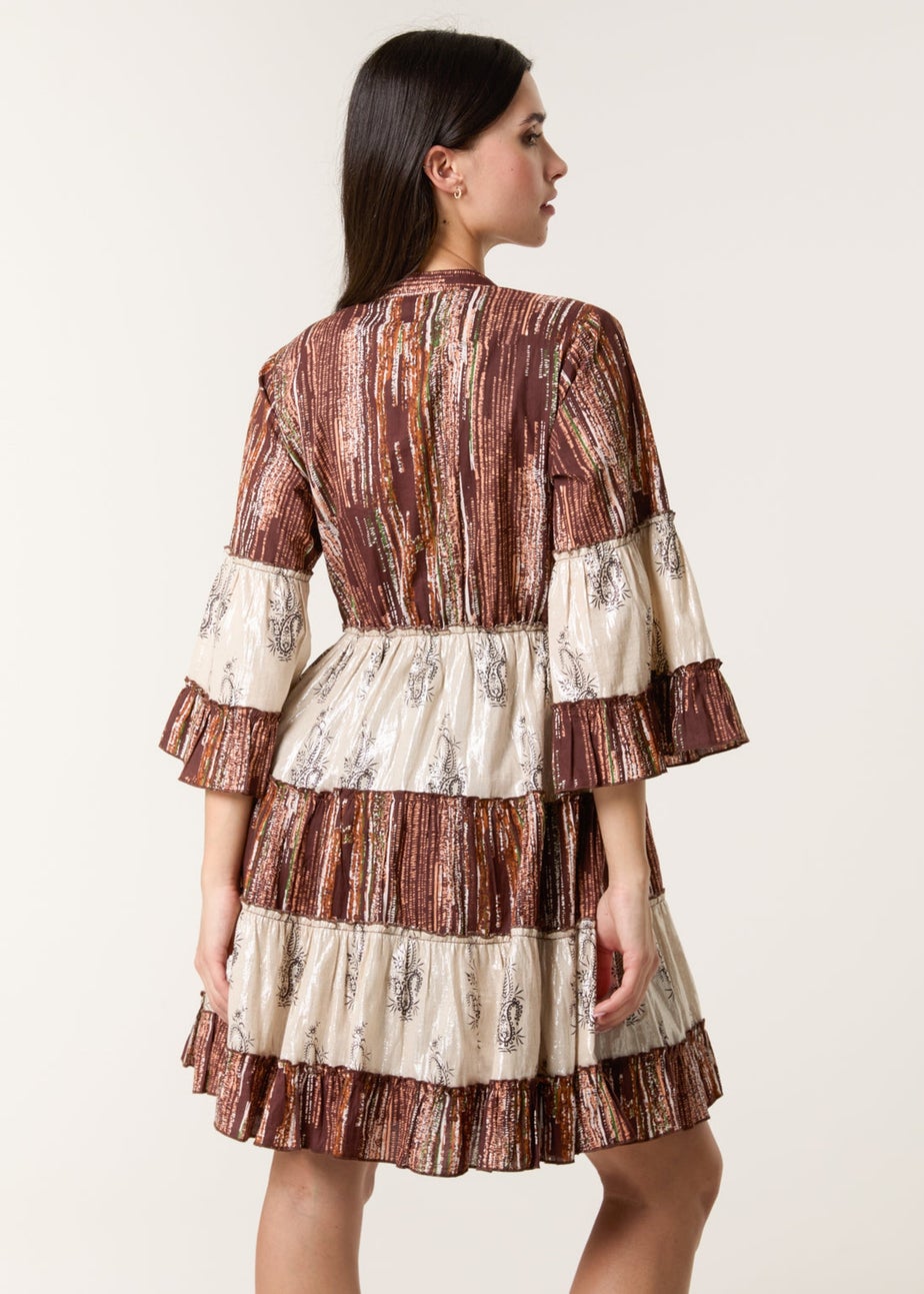 Blue Vanilla Brown Beaded Smock Mini Dress