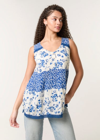 Blue Vanilla Ivory Crochet Mix Button Front Top