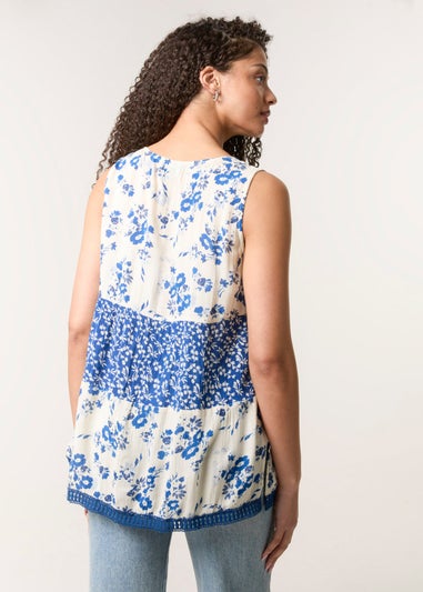 Blue Vanilla Ivory Crochet Mix Button Front Top