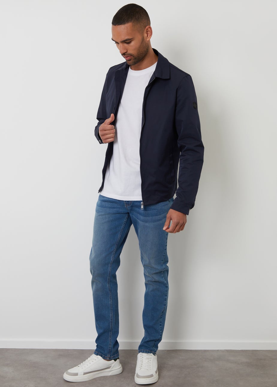 Threadbare Navy Collared Lightweight Showerproof Zip Through Jacket