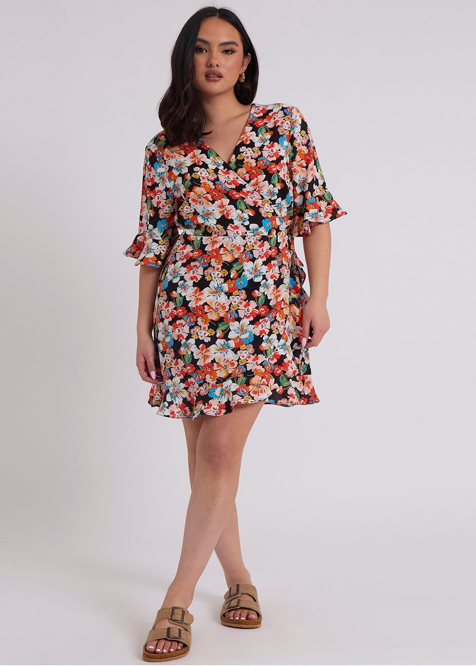 Urban Bliss Red Bucks Floral Wrap Dress