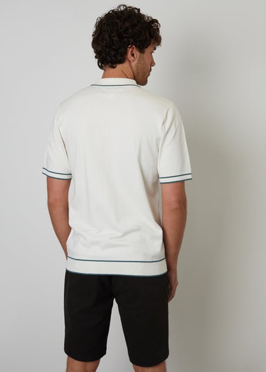 Threadbare Ecru Knitted Short Sleeve Polo Shirt