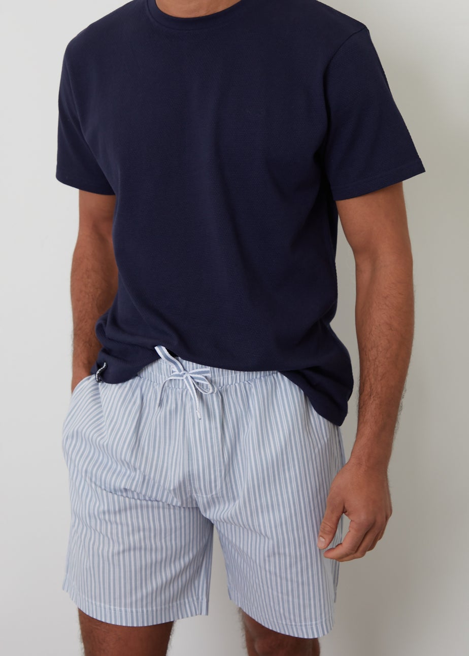 Threadbare Blue Cotton Popcorn Textured Shortie Pyjama Set