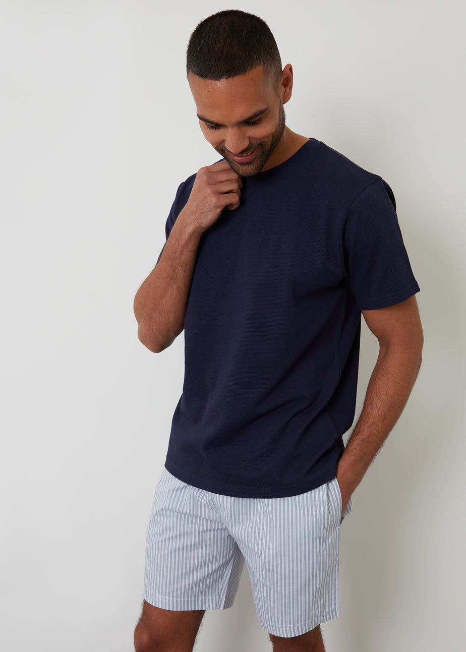 Threadbare Blue Cotton Popcorn Textured Shortie Pyjama Set