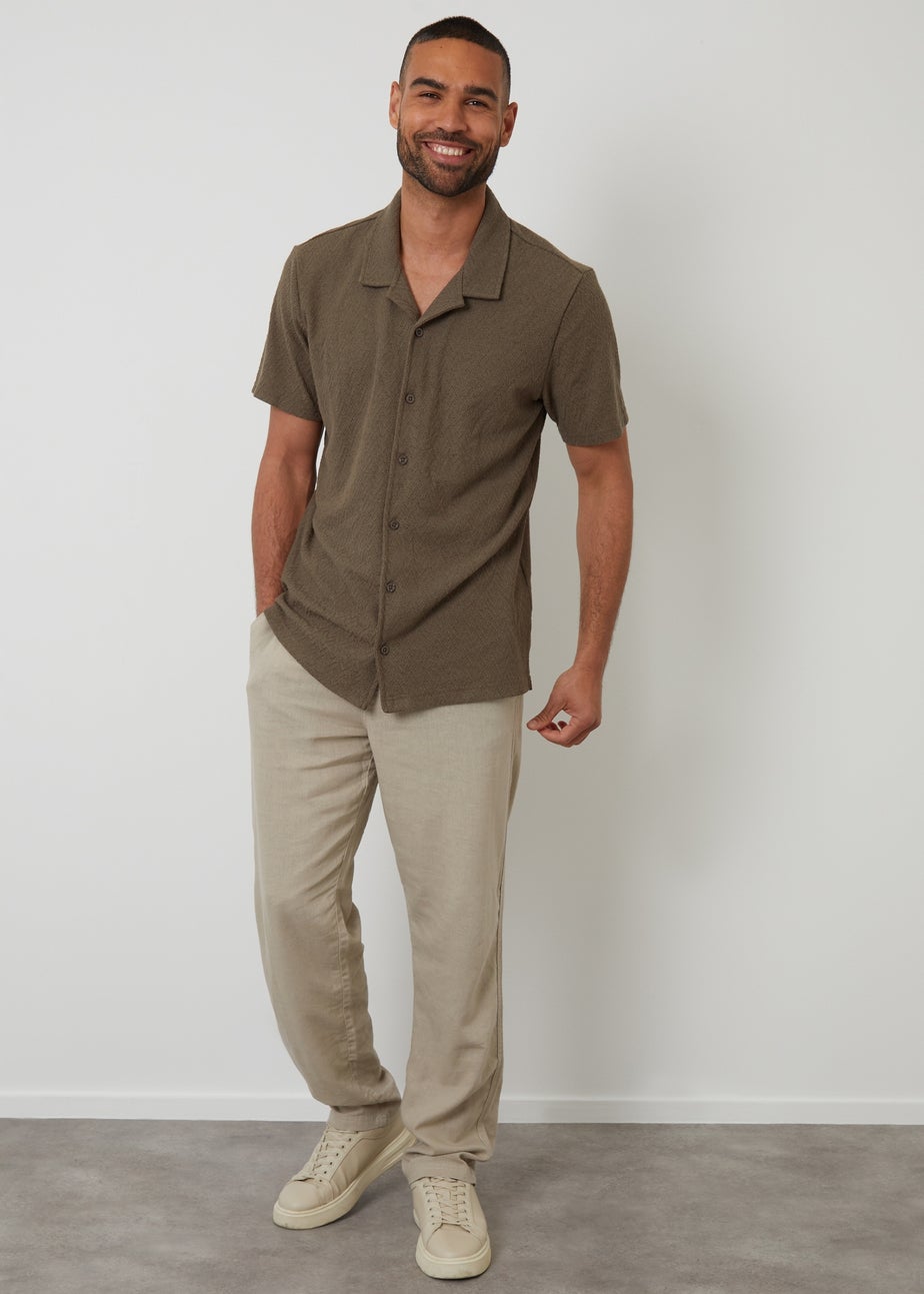 Threadbare Khaki Relaxed Fit Textured Revere Collar Shirt