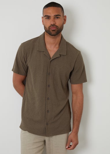 Threadbare Khaki Relaxed Fit Textured Revere Collar Shirt