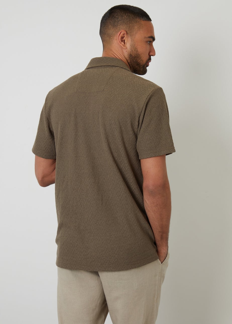 Threadbare Khaki Relaxed Fit Textured Revere Collar Shirt