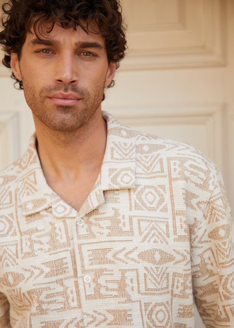 Threadbare Natural Printed Textured Relaxed Fit Short Sleeve Shirt