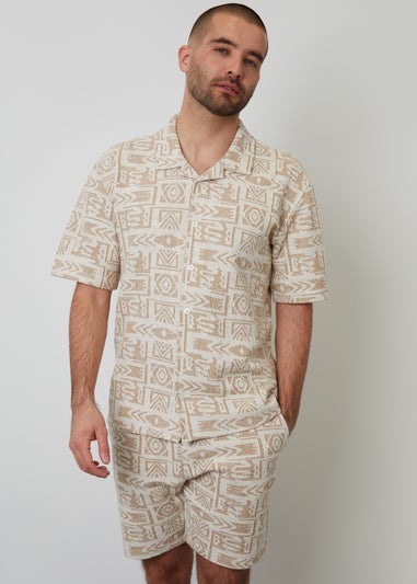 Threadbare Natural Printed Textured Relaxed Fit Short Sleeve Shirt