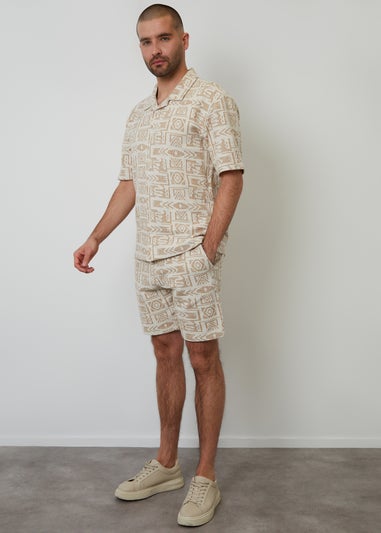 Threadbare Natural Printed Textured Relaxed Fit Short Sleeve Shirt