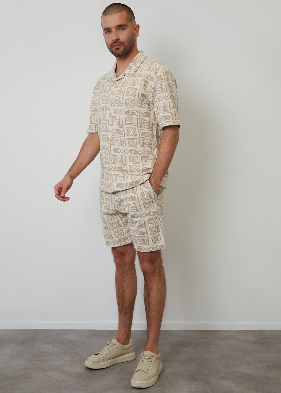 Threadbare Natural Printed Textured Relaxed Fit Short Sleeve Shirt