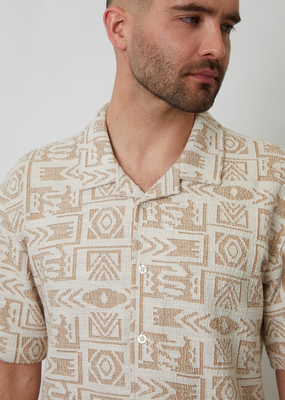 Threadbare Natural Printed Textured Relaxed Fit Short Sleeve Shirt