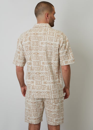 Threadbare Natural Printed Textured Relaxed Fit Short Sleeve Shirt