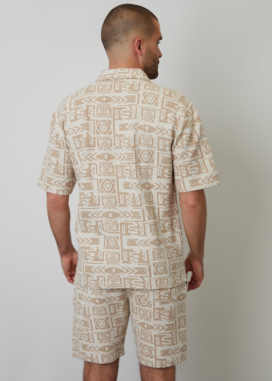Threadbare Natural Printed Textured Relaxed Fit Short Sleeve Shirt