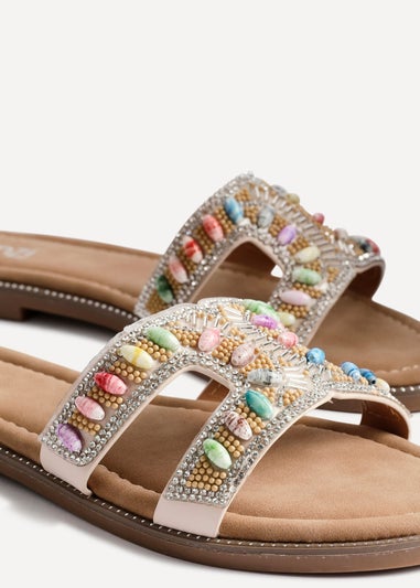 Linzi Nerissa Multi Beaded Diamante Flat Slider Sandal