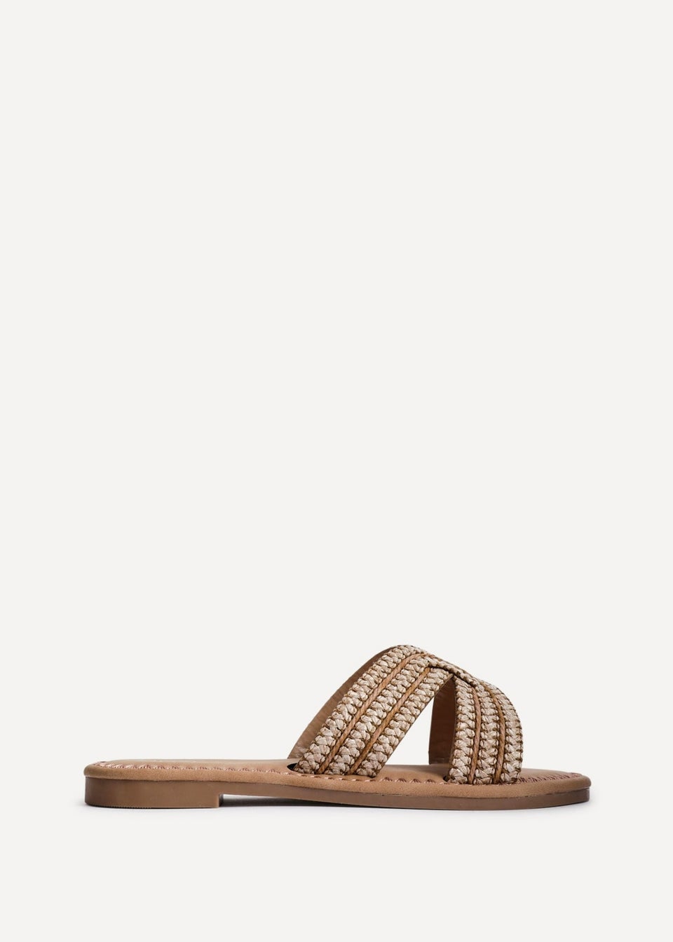 Linzi Solar Sand Raffia Link Design Flat Slider Sandal