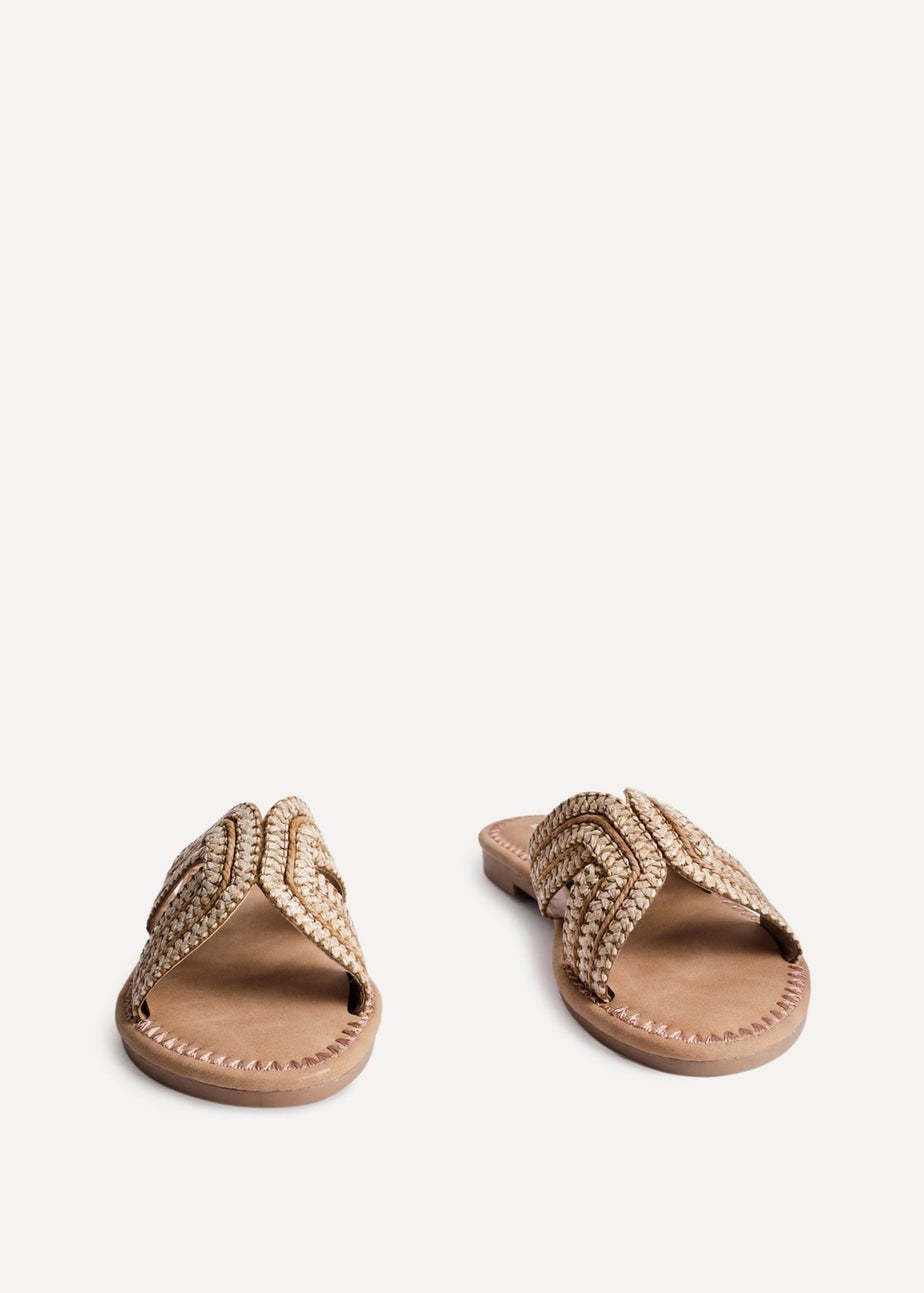 Linzi Solar Sand Raffia Link Design Flat Slider Sandal