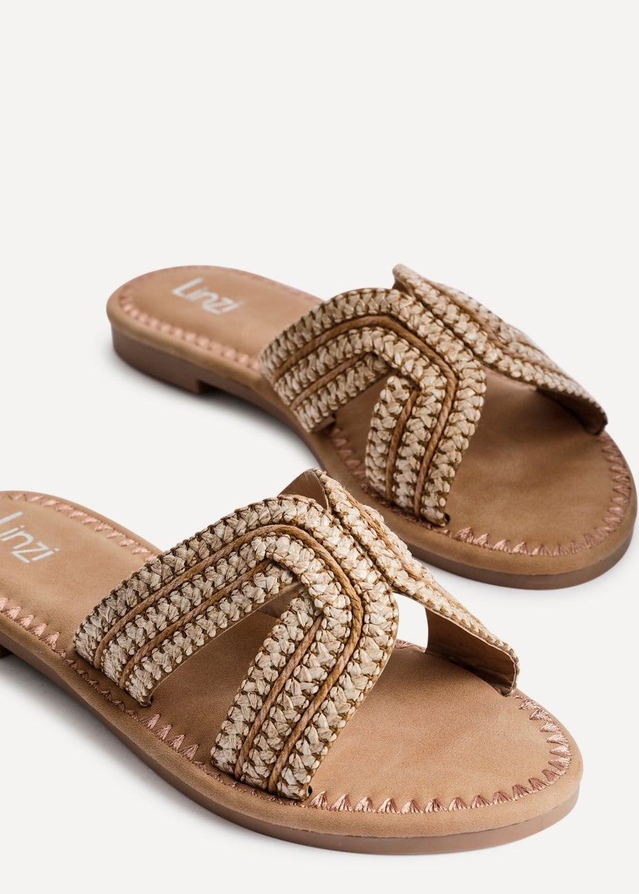 Linzi Solar Sand Raffia Link Design Flat Slider Sandal