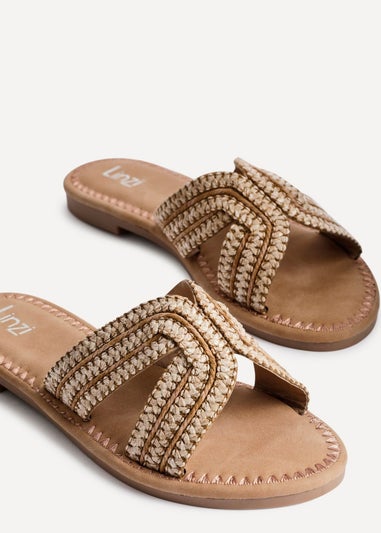 Linzi Solar Sand Raffia Link Design Flat Slider Sandal
